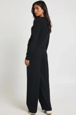Ensemble Coordonné Petite Taille Côtelé Haut Manches Longues Boutonné Et Pantalon Jambes Larges