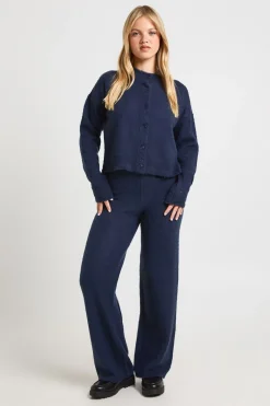 Ensemble Coordonné Petite Taille Cardigan Boutonné En Maille Douce Et Pantalon Jambes Larges
