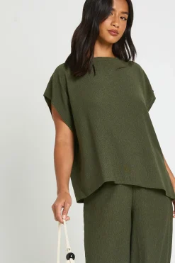 boohoo Ensemble Coordonné Petite Top Ourlet Asymétrique Froissé Et Pantalon Jambe Droite<Femme Ensembles