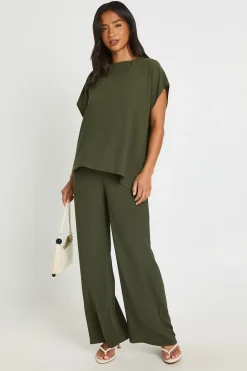 boohoo Ensemble Coordonné Petite Top Ourlet Asymétrique Froissé Et Pantalon Jambe Droite<Femme Ensembles