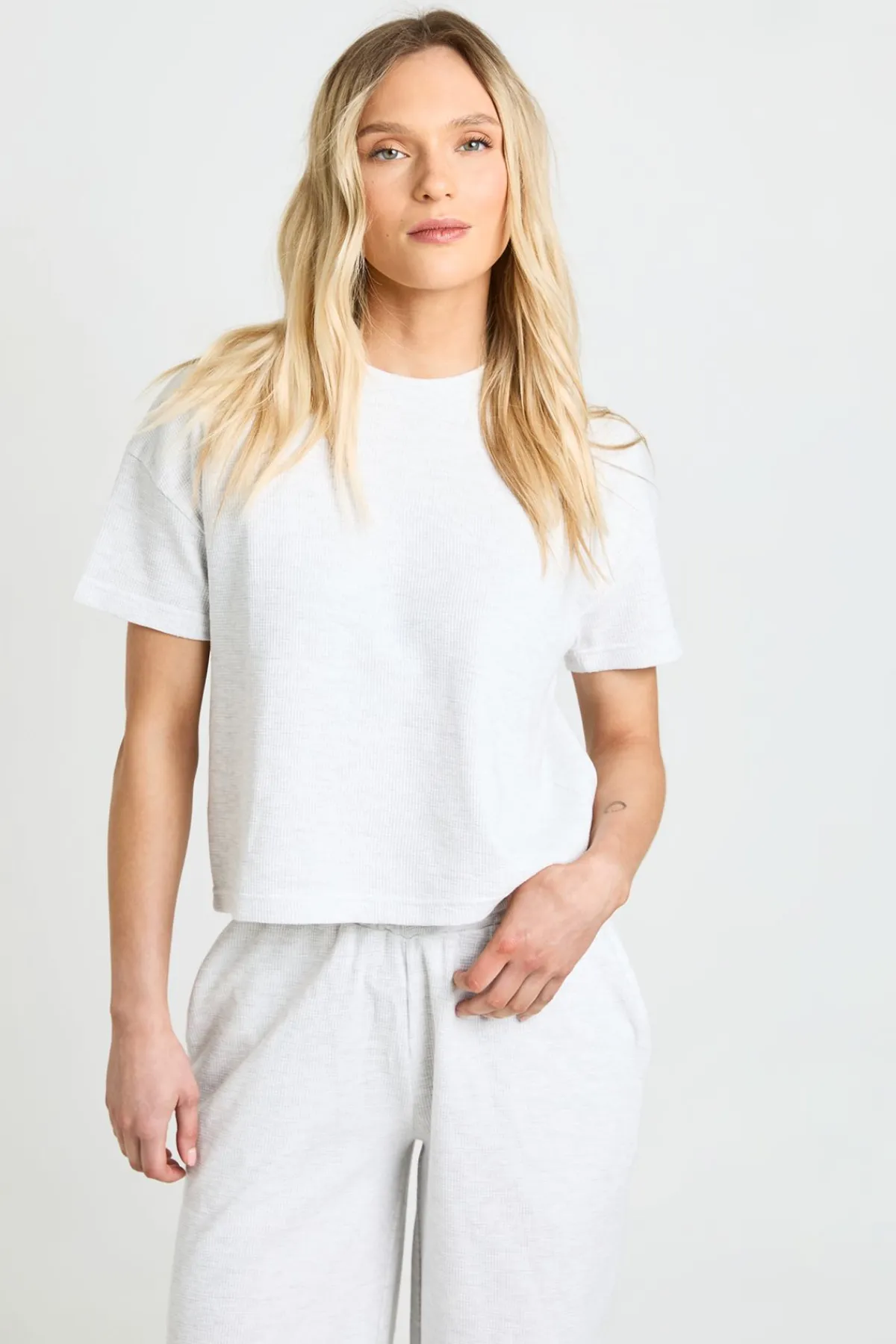 boohoo Ensemble Coordonné Petite T-shirt Gaufré Et Pantalon Large<Femme Ensembles