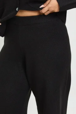 Ensemble coordonné Plus : cardigan à col rond boutonné à manches ballon et pantalon à jambes larges