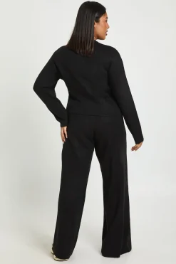 Ensemble coordonné Plus : cardigan à col rond boutonné à manches ballon et pantalon à jambes larges