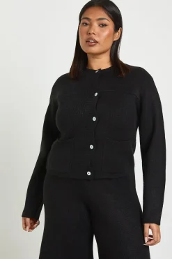 Ensemble coordonné Plus : cardigan à col rond boutonné à manches ballon et pantalon à jambes larges