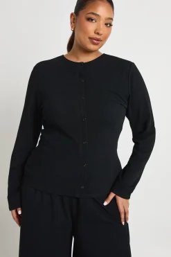 Ensemble coordonné Plus : Haut à manches longues en tissu côtelé avec boutons traversants & pantalon assorti