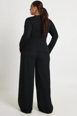 Ensemble coordonné Plus : Haut à manches longues en tissu côtelé avec boutons traversants & pantalon assorti
