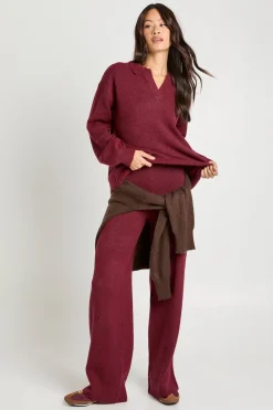 boohoo Ensemble coordonné pour grandes tailles : pull tricoté super doux à col en V avec col et pantalon à jambes droites<Femme Pulls Et Gilets|Toutes Les Mailles