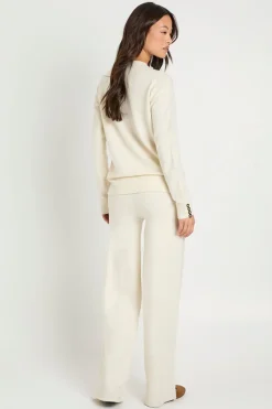 Ensemble coordonné pour personnes de grande taille : pull oversize ultra-doux avec détails de poignets boutonnés et pantalon à jambes larges