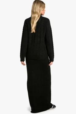 boohoo Ensemble coordonné pull à col roulé en maille torsadée douce et jupe maxi<Femme Pulls Et Gilets|Toutes Les Mailles