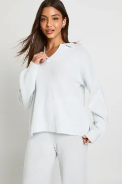 boohoo Ensemble coordonné pull en maille super douce à col en V et pantalon à jambe droite<Femme Pulls Et Gilets|Toutes Les Mailles
