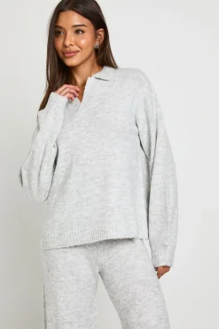 boohoo Ensemble coordonné : pull en maille ultra doux à col en V et pantalon à jambe droite<Femme Pulls Et Gilets|Toutes Les Mailles
