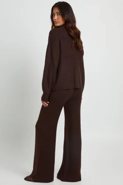 boohoo Ensemble coordonné : pull-over ample à col zippé ultra doux et pantalon à jambes larges<Femme Looks Chocolat|Pulls Et Gilets