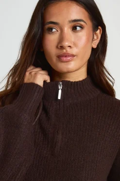 boohoo Ensemble coordonné : pull-over ample à col zippé ultra doux et pantalon à jambes larges<Femme Looks Chocolat|Pulls Et Gilets