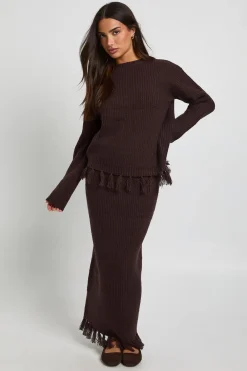 boohoo Ensemble coordonné : pull oversize et jupe tricotée à ourlet orné de petites pampilles<Femme Pulls Et Gilets|Toutes Les Mailles