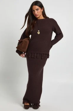 boohoo Ensemble coordonné : pull oversize et jupe tricotée à ourlet orné de petites pampilles<Femme Pulls Et Gilets|Toutes Les Mailles