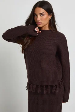 boohoo Ensemble coordonné : pull oversize et jupe tricotée à ourlet orné de petites pampilles<Femme Pulls Et Gilets|Toutes Les Mailles
