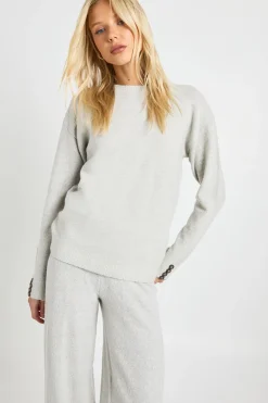Ensemble coordonné : pull surdimensionné ultra-doux avec détails de manchette boutonnée et pantalon à jambe large