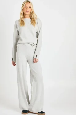 Ensemble coordonné : pull surdimensionné ultra-doux avec détails de manchette boutonnée et pantalon à jambe large