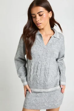 boohoo Ensemble Coordonné Synthétiquell Tricoté À Col Et Mini-jupe Torsadés<Femme Pulls Et Gilets|Toutes Les Mailles