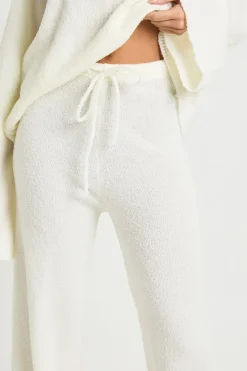 Ensemble Coordonné synthétiquell Tricoté Surdimensionné à Col et Boutons avec Pantalon Droit