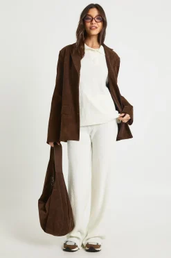 Ensemble Coordonné synthétiquell Tricoté Surdimensionné à Col et Boutons avec Pantalon Droit