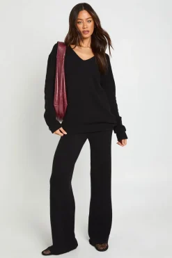 boohoo Ensemble Coordonné Synthétiquell Long Col V À Poignets Boutonnés Et Pantalon Large<Femme Pulls Et Gilets|Toutes Les Mailles