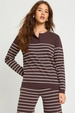 Ensemble Coordonné synthétiquell Boutonné et Pantalon Rayé Tricoté