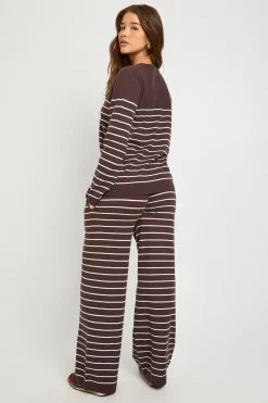 Ensemble Coordonné synthétiquell Boutonné et Pantalon Rayé Tricoté