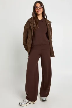 boohoo Ensemble Coordonné synthétiquell Surdimensionné en Maille Épaisse avec Détail Col et Pantalon Large<Femme Looks Chocolat|Pulls Et Gilets