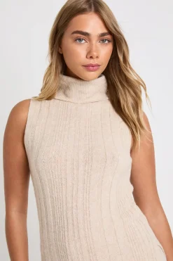 Ensemble Coordonné Synthétiquell Long Sans Manches Col Roulé Et Pantalon Large En Maille Douce