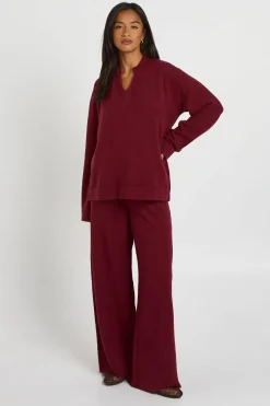 Ensemble Coordonné Synthétiquell Col V Détaillé Et Pantalon Large Petite