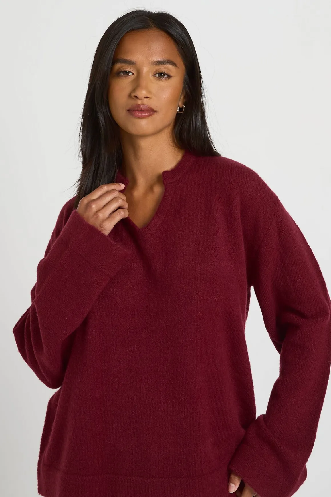 Ensemble Coordonné Synthétiquell Col V Détaillé Et Pantalon Large Petite