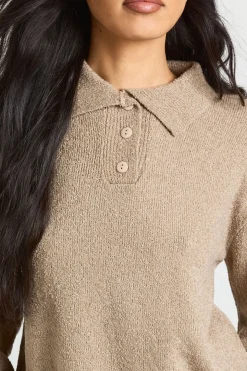 Ensemble Coordonné Synthétiquell Tricoté Oversize à Col Montant et Boutons avec Pantalon Droit Tall