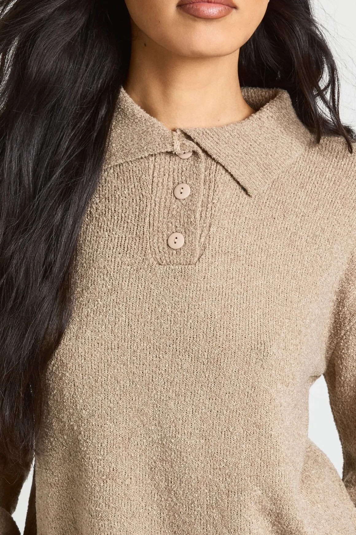 Ensemble Coordonné Synthétiquell Tricoté Oversize à Col Montant et Boutons avec Pantalon Droit Tall
