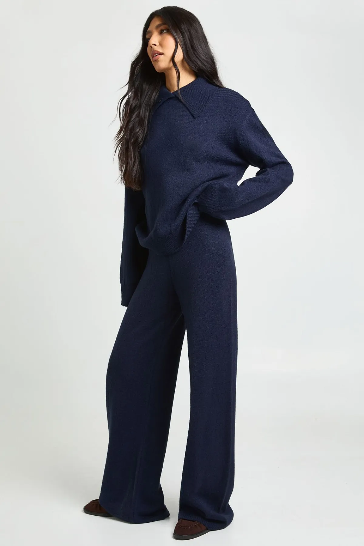 boohoo Ensemble Coordonné Synthétiquell Oversize en Maille Épaisse avec Détail Col et Pantalon Large Taille Haute<Femme Pulls Et Gilets|Toutes Les Mailles