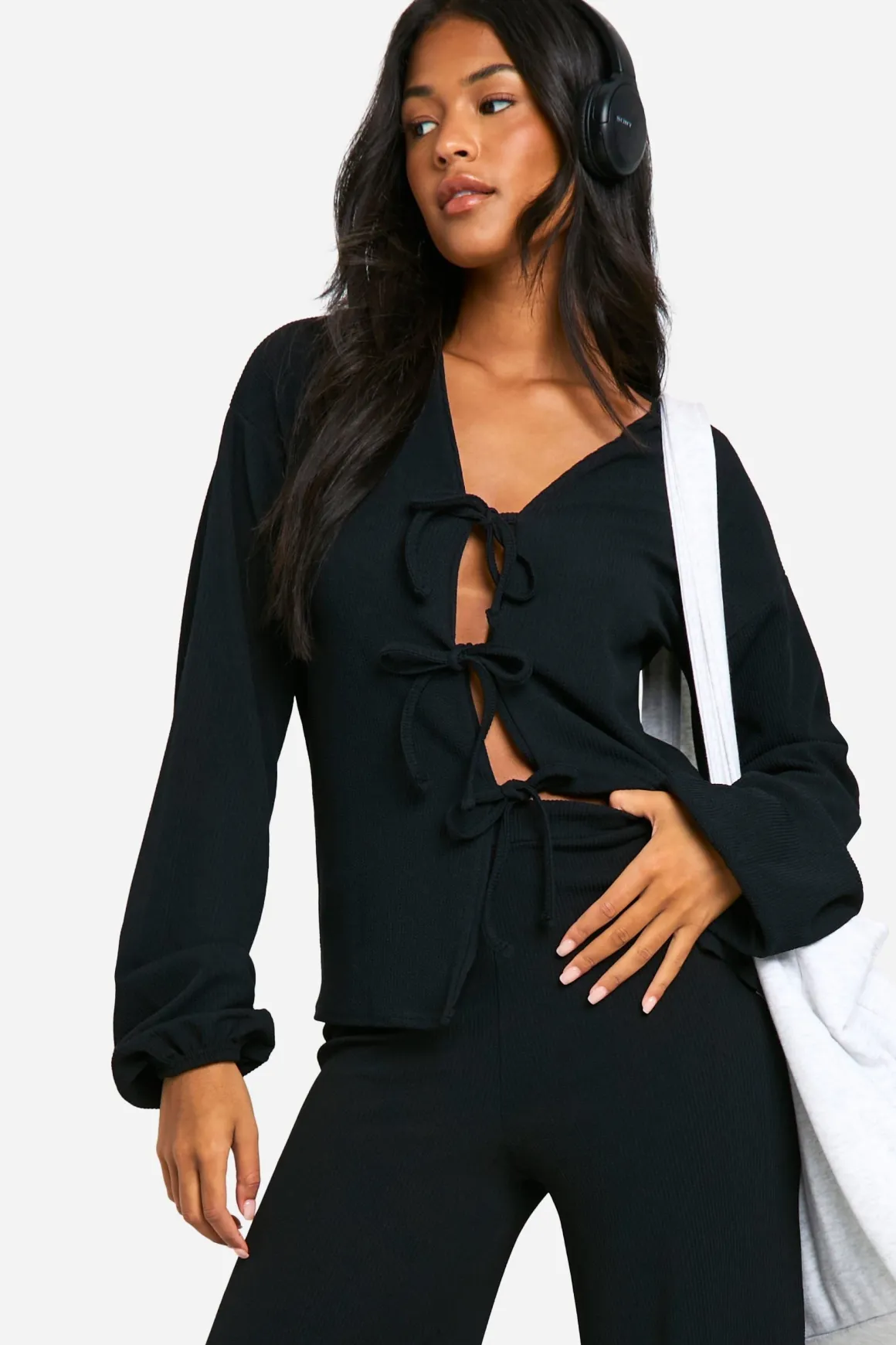Ensemble Coordonné Tall Blouse Froissée à Nœud et Pantalon