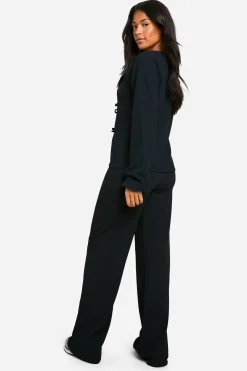 Ensemble Coordonné Tall Blouse Froissée à Nœud et Pantalon