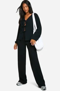 Ensemble Coordonné Tall Blouse Froissée à Nœud et Pantalon
