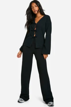 Ensemble Coordonné Tall Blouse Froissée à Nœud et Pantalon