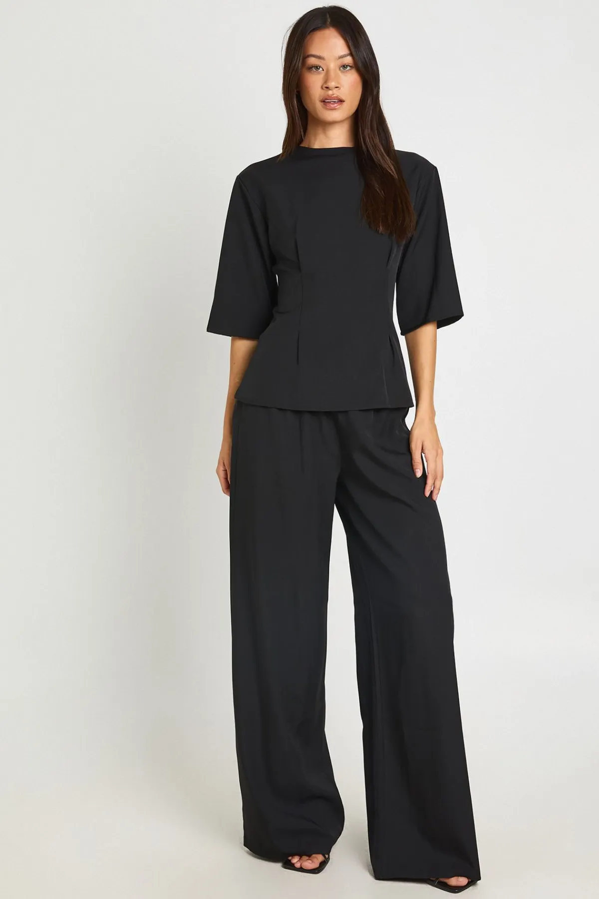 boohoo Ensemble Coordonné Tall Haut Chiné À Taille Cintrée Et Pantalon Large Tissé<Femme Ensembles