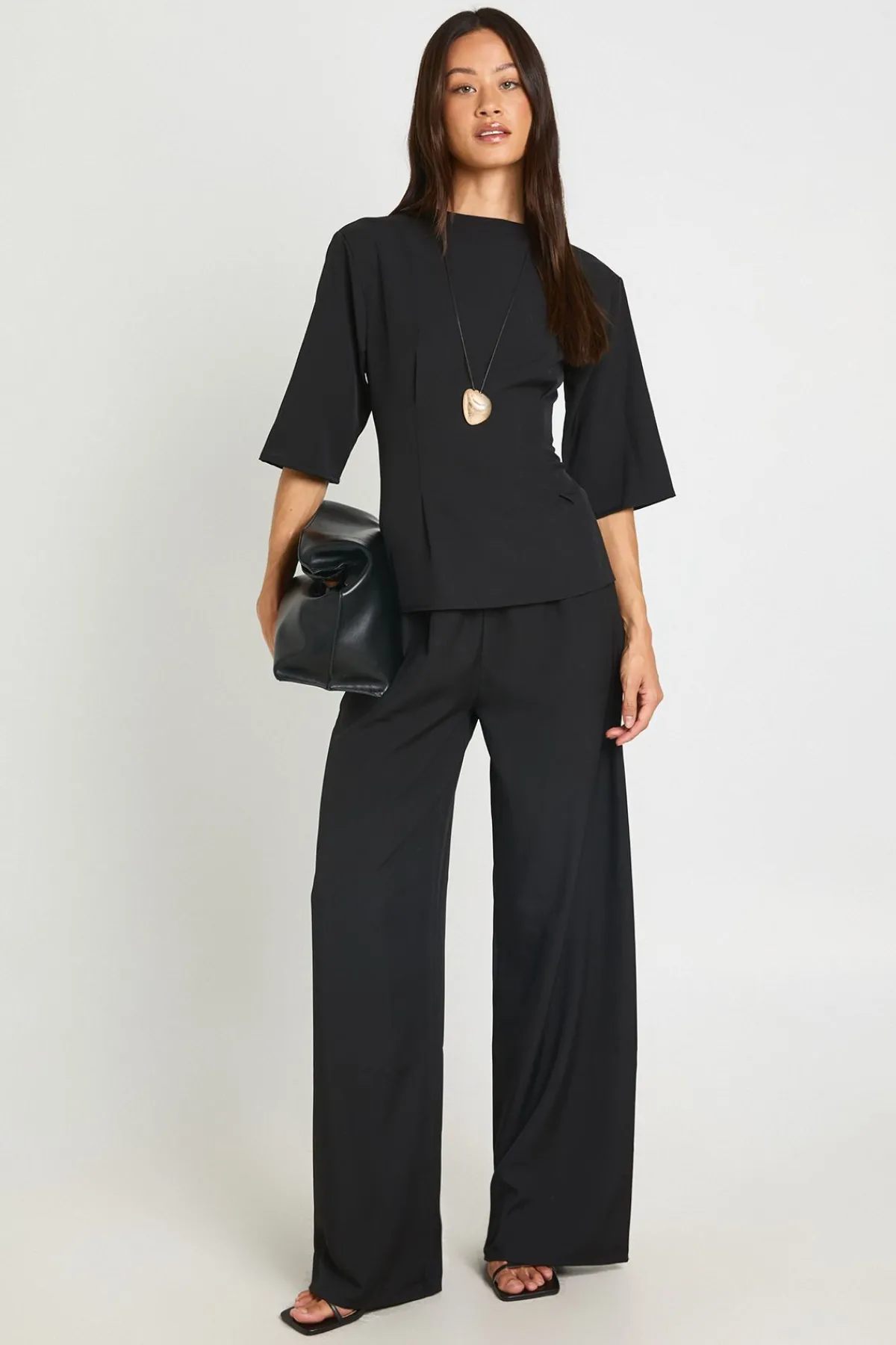 boohoo Ensemble Coordonné Tall Haut Chiné À Taille Cintrée Et Pantalon Large Tissé<Femme Ensembles