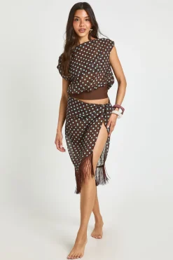 Ensemble Coordonné Top Asymétrique À Pois Et Paréo À Franges