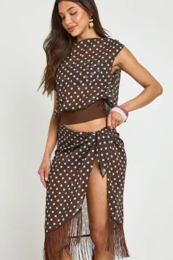 Ensemble Coordonné Top Asymétrique À Pois Et Paréo À Franges