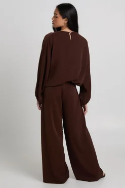 Ensemble Coordonné Top Ballon et Pantalon Large en Crêpe Tissé