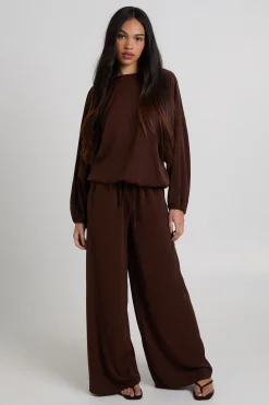 Ensemble Coordonné Top Ballon et Pantalon Large en Crêpe Tissé