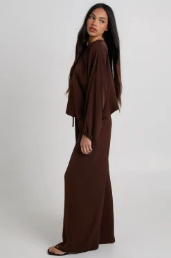 Ensemble Coordonné Top Ballon et Pantalon Large en Crêpe Tissé