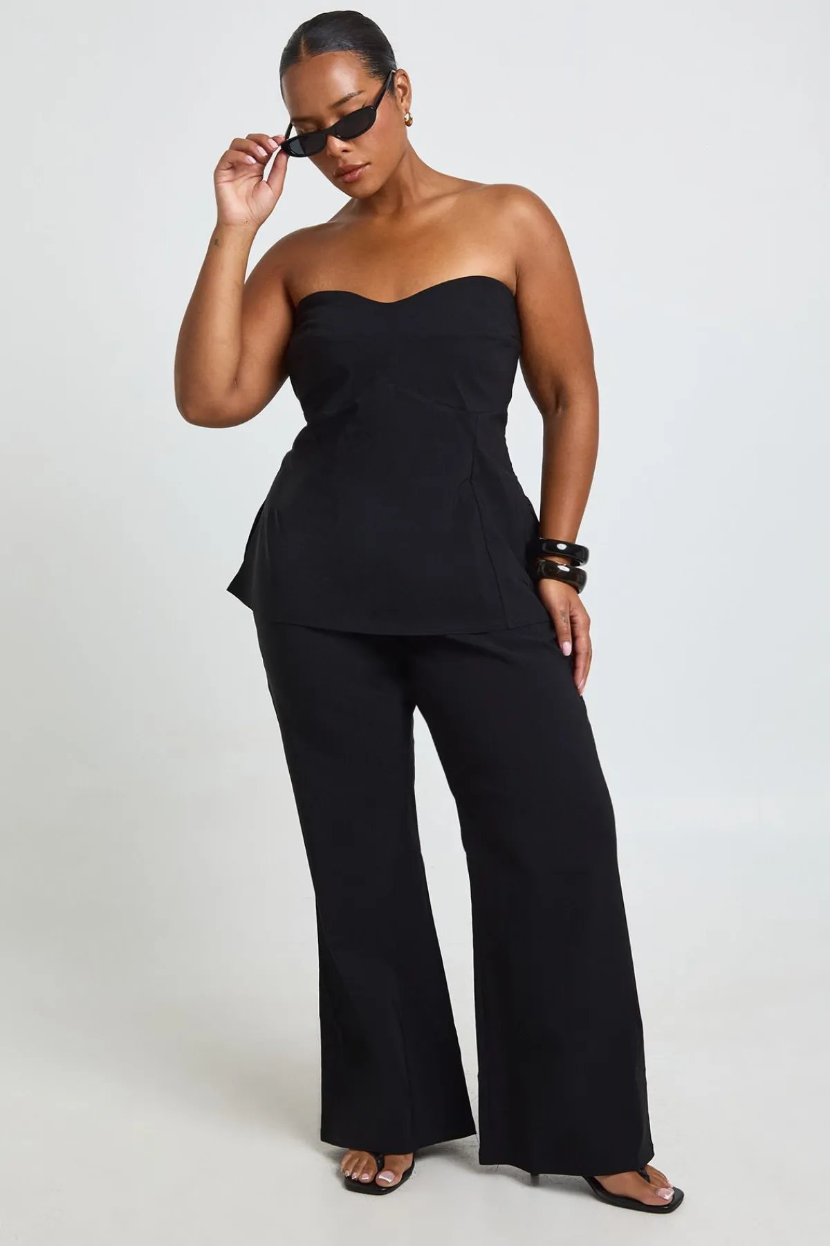 boohoo Ensemble Coordonné Top Bandeau À Détails Corset En Bengaline Et Pantalon À Jambes Évasées<Femme Ensembles
