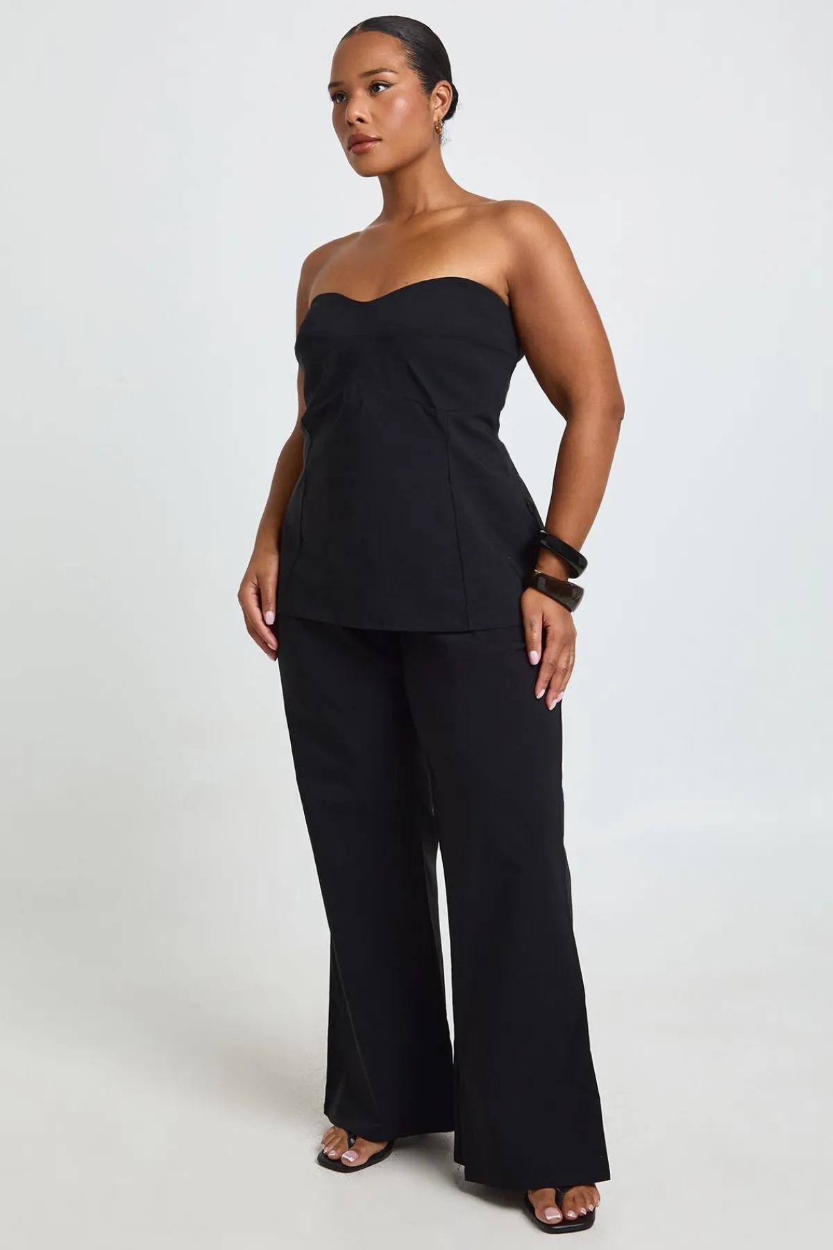 boohoo Ensemble Coordonné Top Bandeau À Détails Corset En Bengaline Et Pantalon À Jambes Évasées<Femme Ensembles