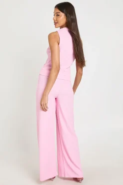 Ensemble Coordonné Top Cache-cœur Col V À Ourlet Profond Et Pantalon Large