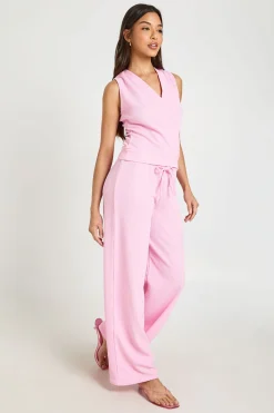 Ensemble Coordonné Top Cache-cœur Col V À Ourlet Profond Et Pantalon Large